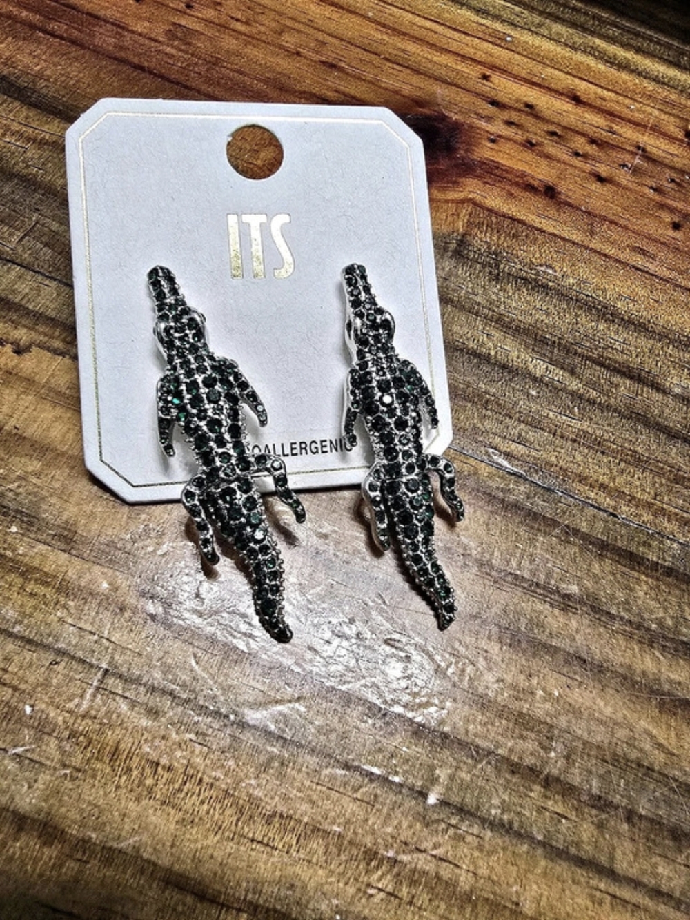 ITS Alligator Statement Earrings in Black & Green Like New